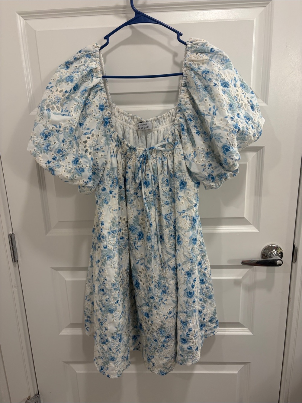 Puff Sleeve Mini Dress in Light Blue Floral